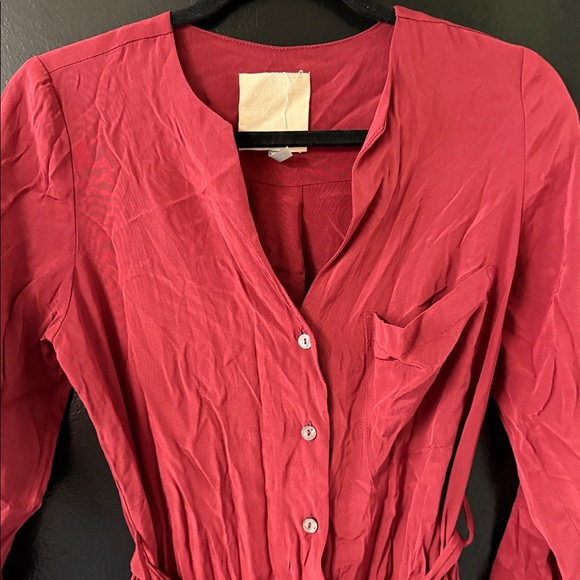 Amour Vert Emily Button Front Silk Mini Dress Cabernet - Picture 4 of 10